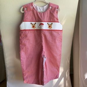 Smocked Auction reindeer and Santa long Jon Jon